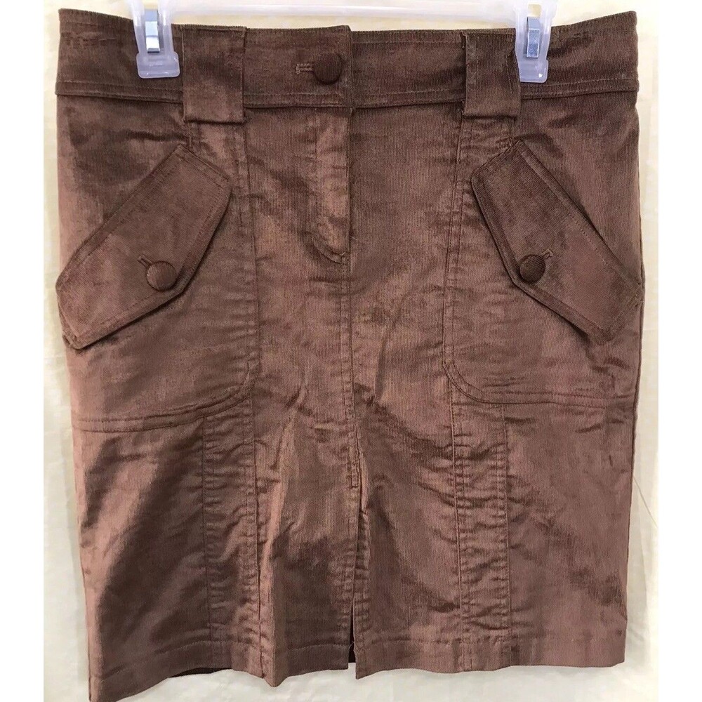 Vtg Cache Thin Corduroy Lined Skirt Brown Sheen Mini Business Y2K  $98 Orig